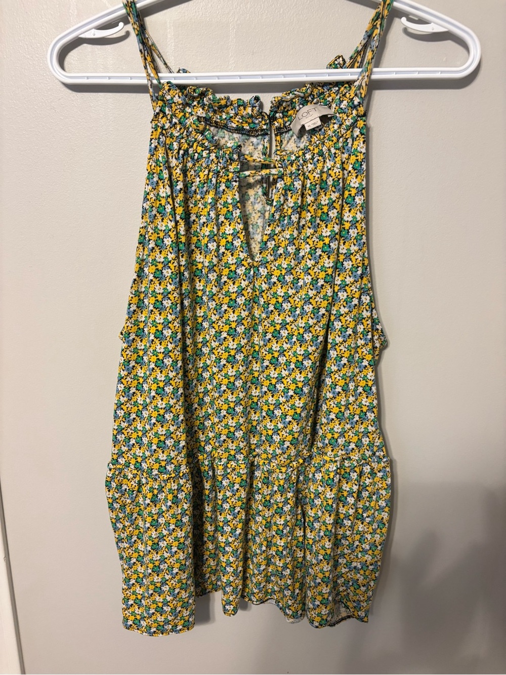 LOFT Yellow and Green Floral ruffled tank